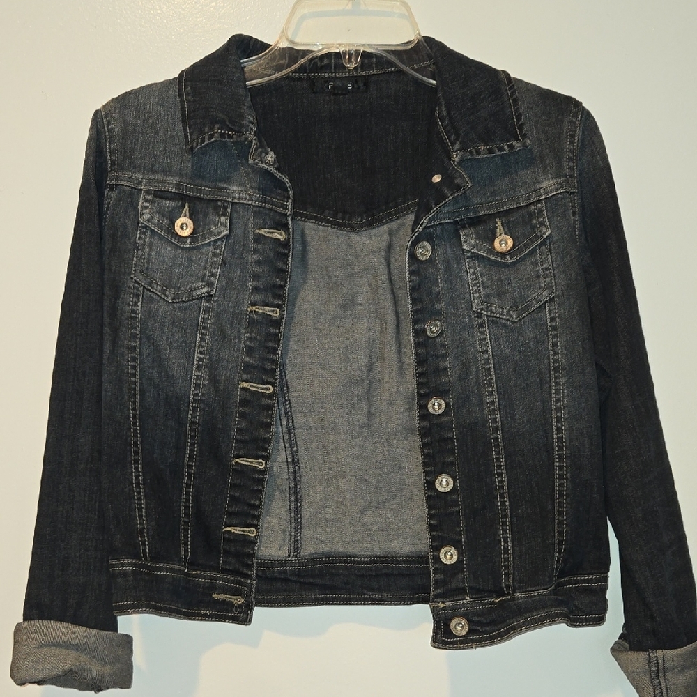 Pripe Dark Blue Denim Button Down Cropped Jacket